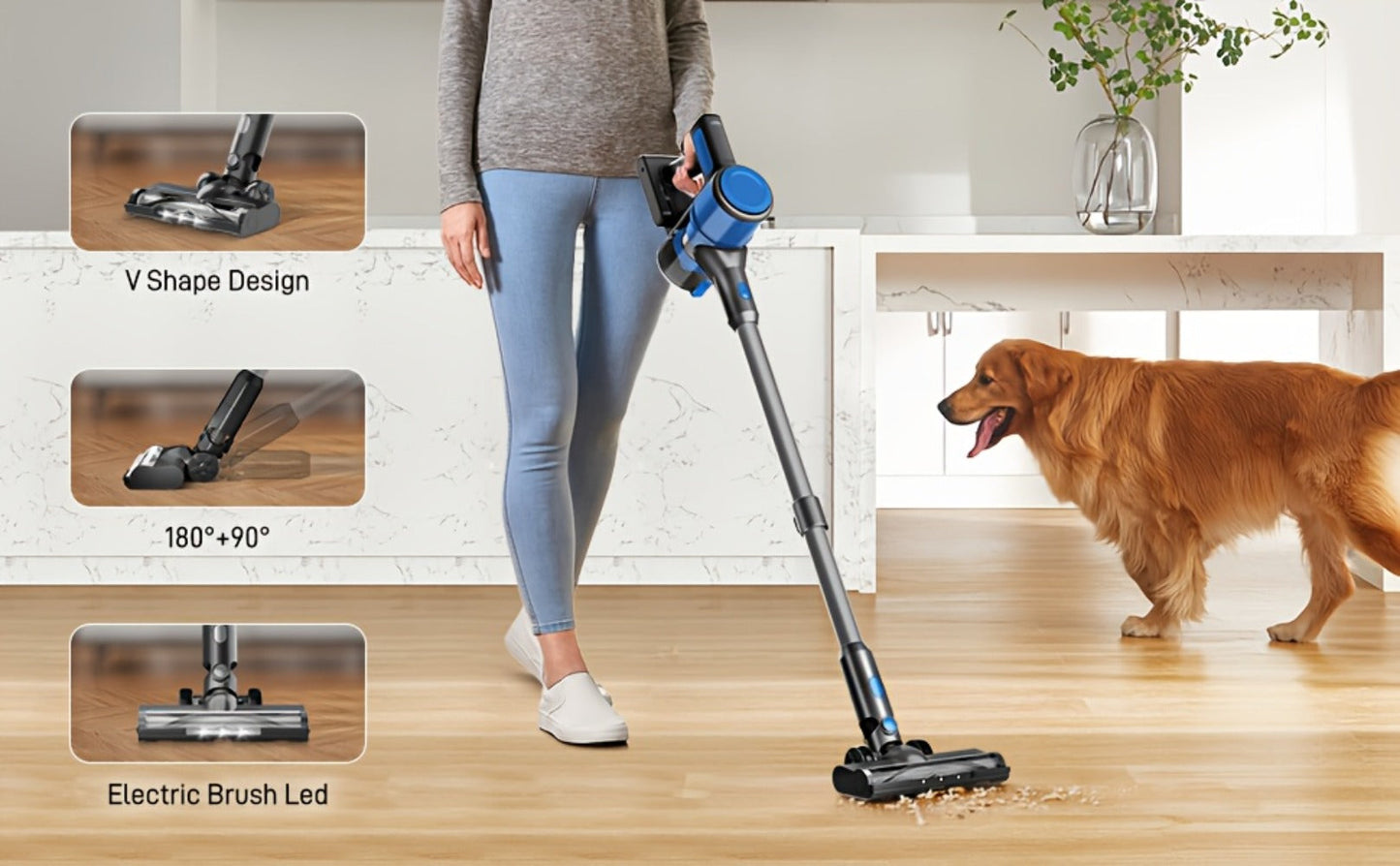 Cordless Stick Vacuum Cleaner 56-68Kpa, 8-in-1 Handheld Vacuum with Rechargeable Battery, 45 Min Runtime for Hard Floors