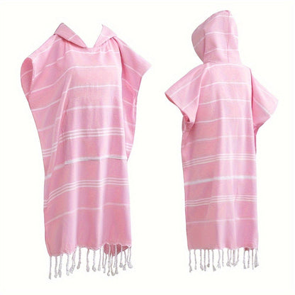 Hooded Beach Poncho Turkish Cotton Sandproof - Wearable Surf Changing Towel Thin Bathrobe, S & L
