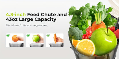 Centrifugal Juicer with 4.3-Inch Wide Feed Chute - 3-Speed Electric Juicer Machine for Whole Fruits & Vegetables