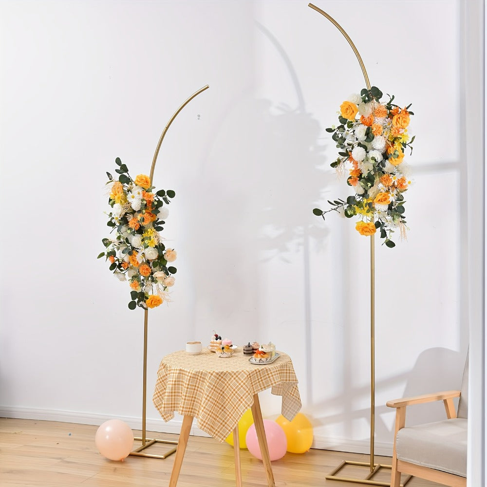 Balloon Arch Stand Kit Metal Wedding Arch Frame 6ft & 8ft Backdrop Stand Set of 2 Golden Curved Top for Birthday Party Bridal Shower