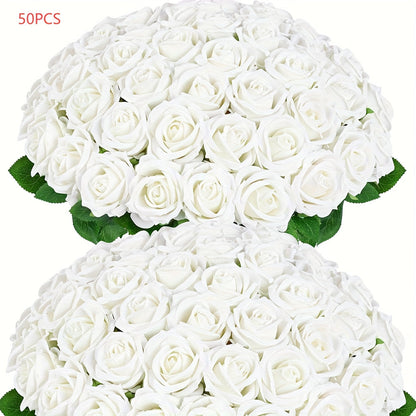 Artificial Flowers Long-Stem Velvet Rose Set in 50 or 100-Piece Variant Options across Five Colors