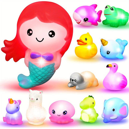 Colorful Light-Up Mermaid and Animal Bath Toy Sets with 2, 6, 8 or 12-Piece Checkout Options