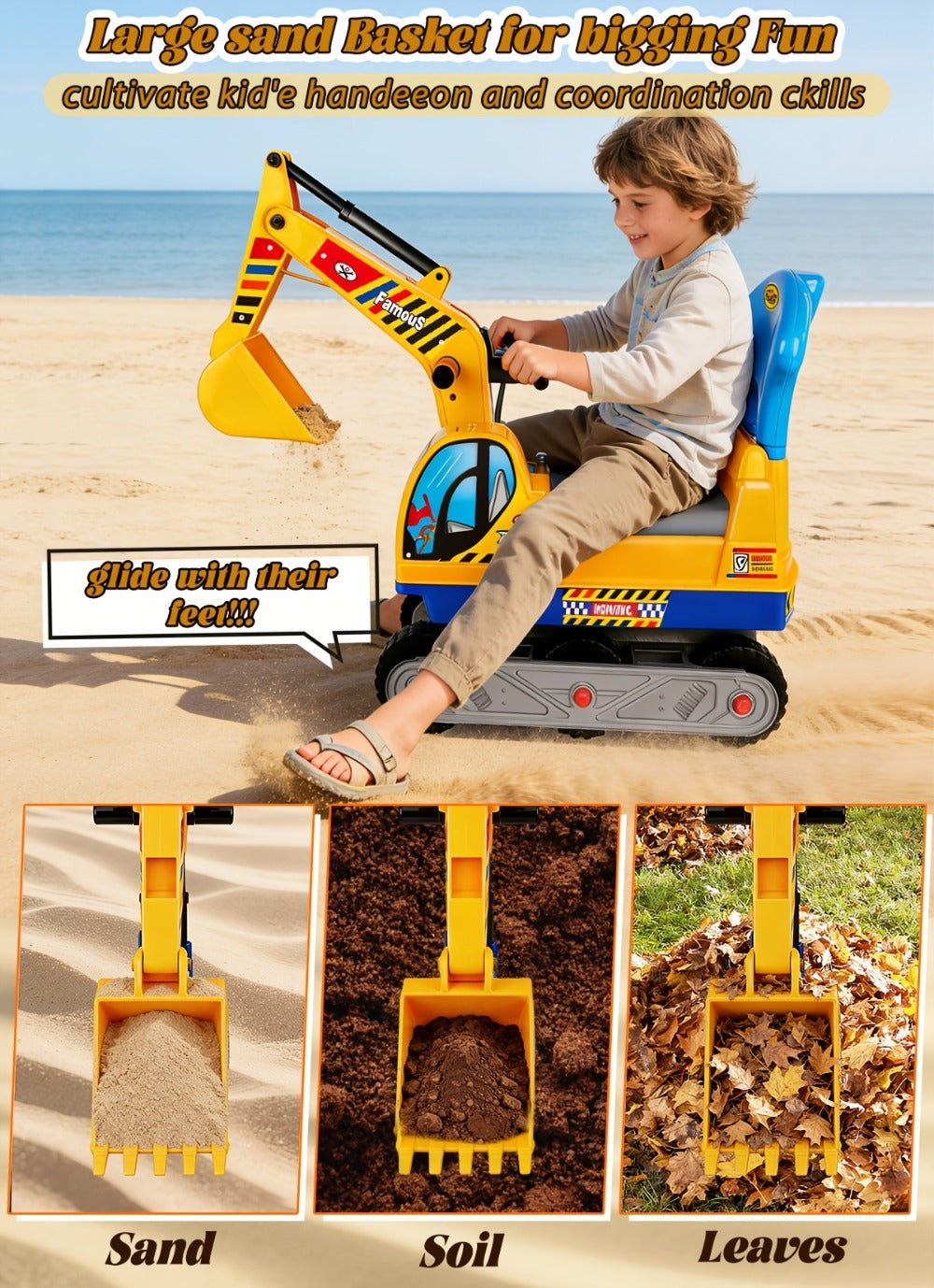 Ride-On Excavator Toy for Kids with Manual Digging Arm with the Listed Color, Size or Set Options for Everyday Use