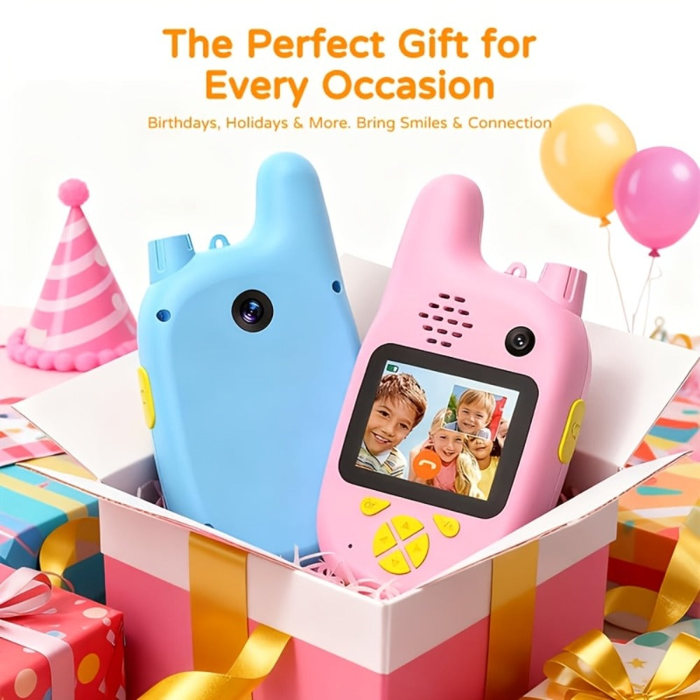 Kids Video Walkie Talkies 2 Pack with Video Call, Voice Changer & Dual Camera, Long Range Outdoor Toy
