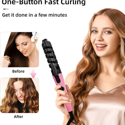 Spiral Curling Iron, Anti-Scald Fast Heating Curler for Long & Short Hair, Portable Rotating Barrel