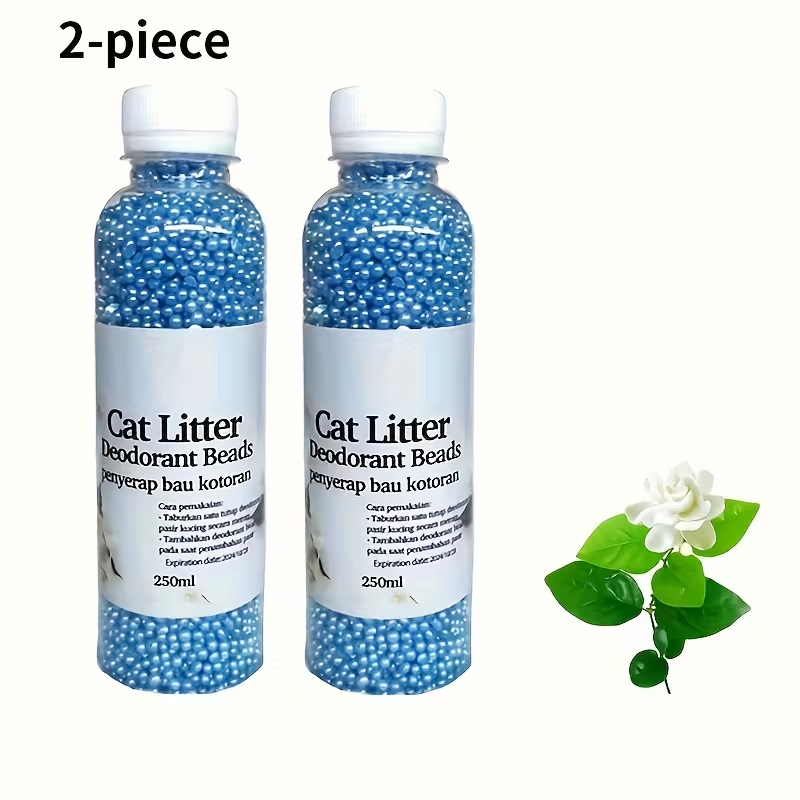 Flushable Cat Litter Deodorizer Beads 2-Pack – Dust-Free Odor Eliminator for Cat Litter Box, Mixed Absorbent Particles, Multiple Scents