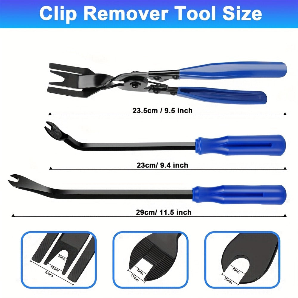 Auto Trim Removal Tool Kit 17pcs with Pry Tools Picks Metal Scraper Magnetic Telescopic Pickup Non-Slip Clips for Car Door Panel Dash