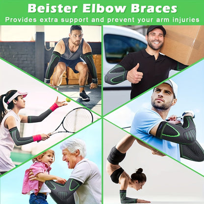 Compression Elbow Brace Arm Sleeves 2pcs Non-Slip Breathable Elbow Support for Tendonitis Tennis Elbow Golfer Elbow Pain Relief for Men