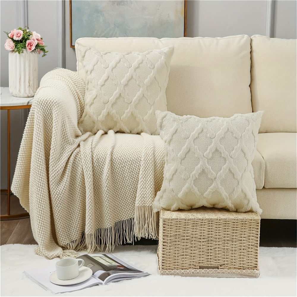 Decorative Pillow Covers 18x18 Set of 4 Boho Soft Plush Faux Wool Throw Pillow Cases with Zipper for Sofa Couch Bedroom Living Room