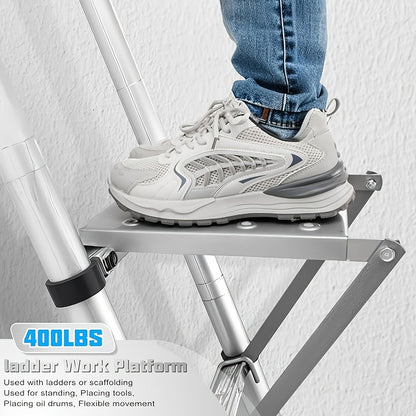 Ladder Platform Scaffold Board Work Tray Retractable Workstation Tool Tray Attachment for Extension Ladders Easy Install Silver