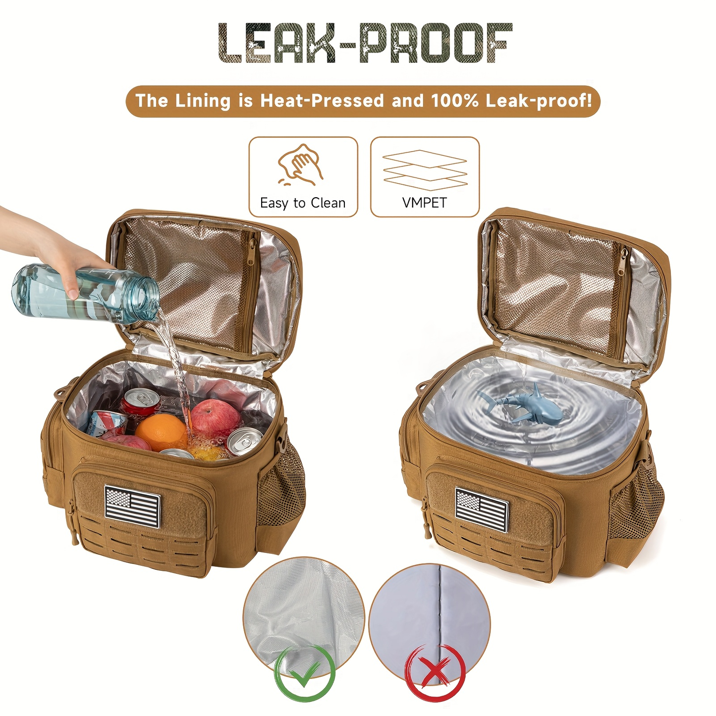 13L Tactical Lunch Bag Tote with MOLLE Front Panel, Multiple Pockets, Shoulder Strap and Three Colors