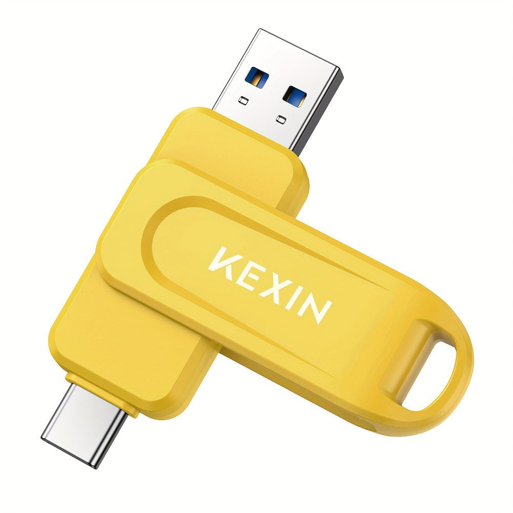 USB Flash Drive KEXIN 2-in-1 Rotating USB-C and USB-A Memory Stick in Five Colors, 32GB to 128GB