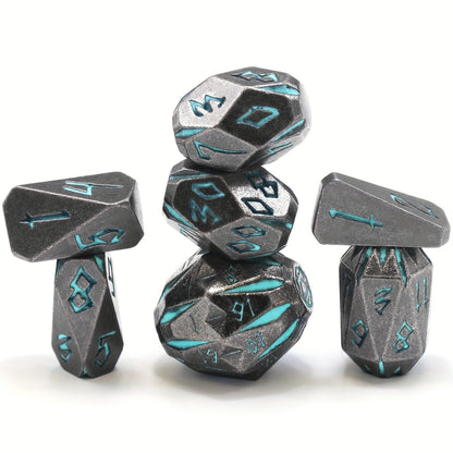 Metal DnD Dice Set 7pcs Glow in the Dark, Stonehenge Zinc Alloy Polyhedral Dice with Display Box