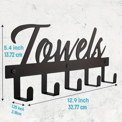 Wall Mount Towel Rack with 5 Hooks Farmhouse Bathroom Organizer Space Saving Towel Holder for Bathroom Kitchen Entryway Easy Install