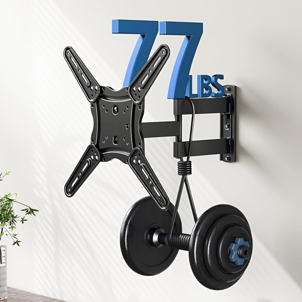 Black Single-Arm TV Wall Mount with Swivel, Screen-Plate Rotation and Articulating Extension