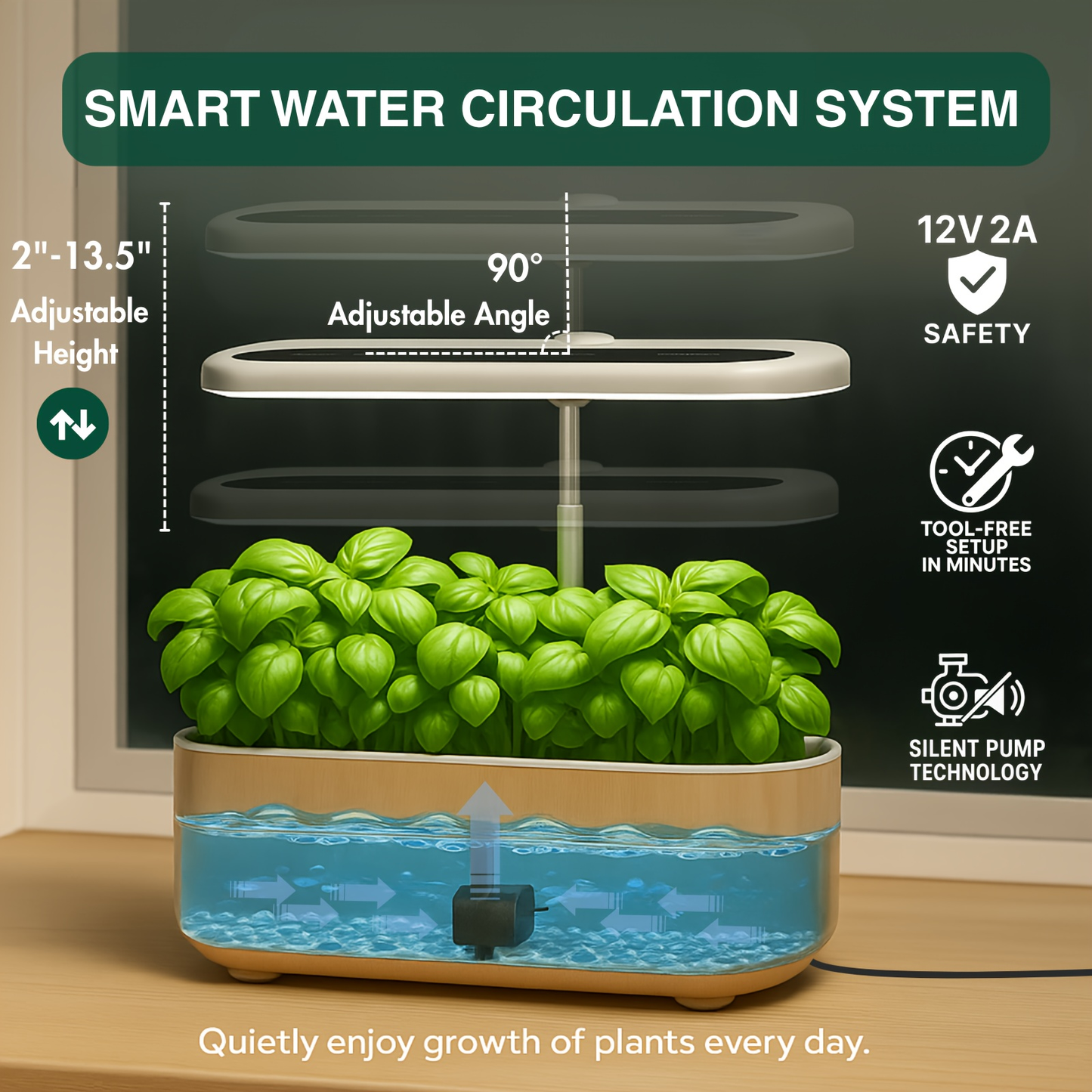 Hydroponic Garden Kit 14-Pod with LED Grow Light – Smart Timer, Quiet Pump & 1.32 Gal Tank, 75-Piece Indoor Herb Garden System