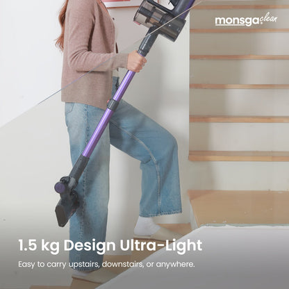 Cordless Vacuum Cleaner 46KPA Powerful Suction Detachable Battery Anti-Tangle V-Shaped Brush for Entryways, Bedrooms and Living Spaces
