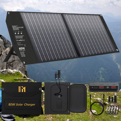 Portable Solar Panel Charger 30W 60W 100W Foldable Camping Solar Charger with 18V MC4 Dual USB-A QC3.0 USB-C PD18W Ports for Camping RV