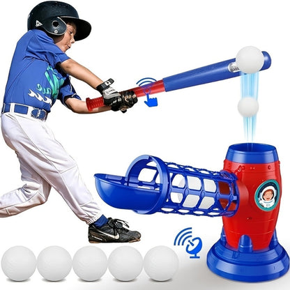 Kids Baseball Pitching Machine Toy Set, Children's Baseball Trainer with Bat, Ball Machine & 10 Balls