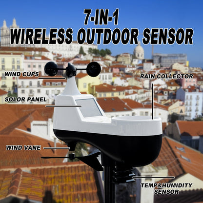 WiFi Weather Station | 7-in-1 Rain Gauge Wind Speed App Forecast