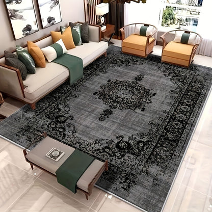 Area Rug Velvet Bohemian Floral Geometric Low-Pile Design in Six Machine-Washable Room Sizes
