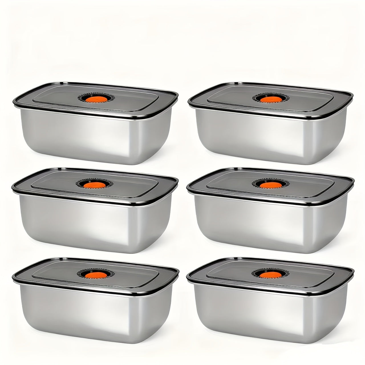 Stainless Steel Food Storage Containers, 6-Pack Airtight Stackable Meal Prep Containers with Lids – 40.58 oz Each