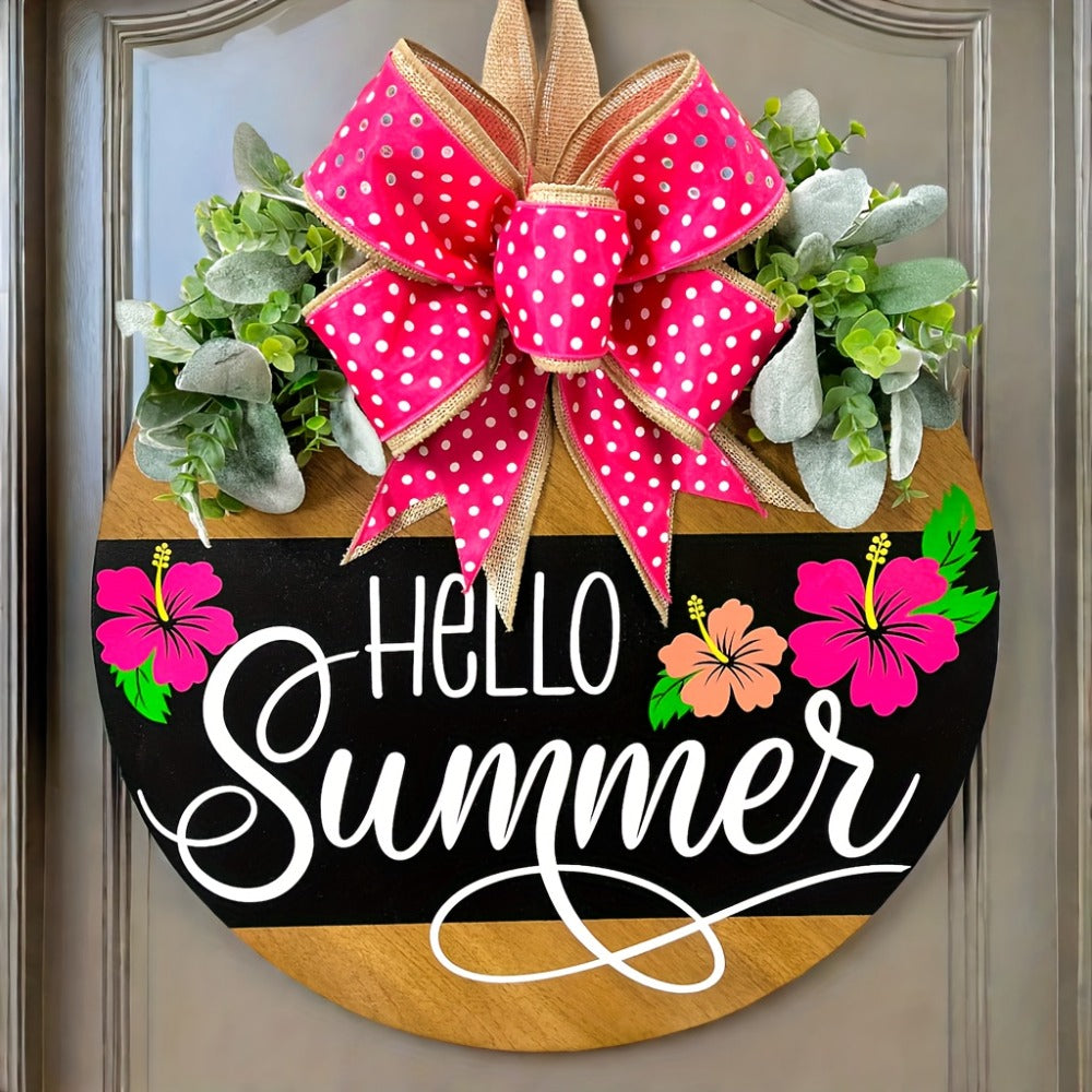 Summer Door Hanger for Front Door - Hello Summer Spring Wreath All Season Door Decor for Entryways, Bedrooms and Living Spaces