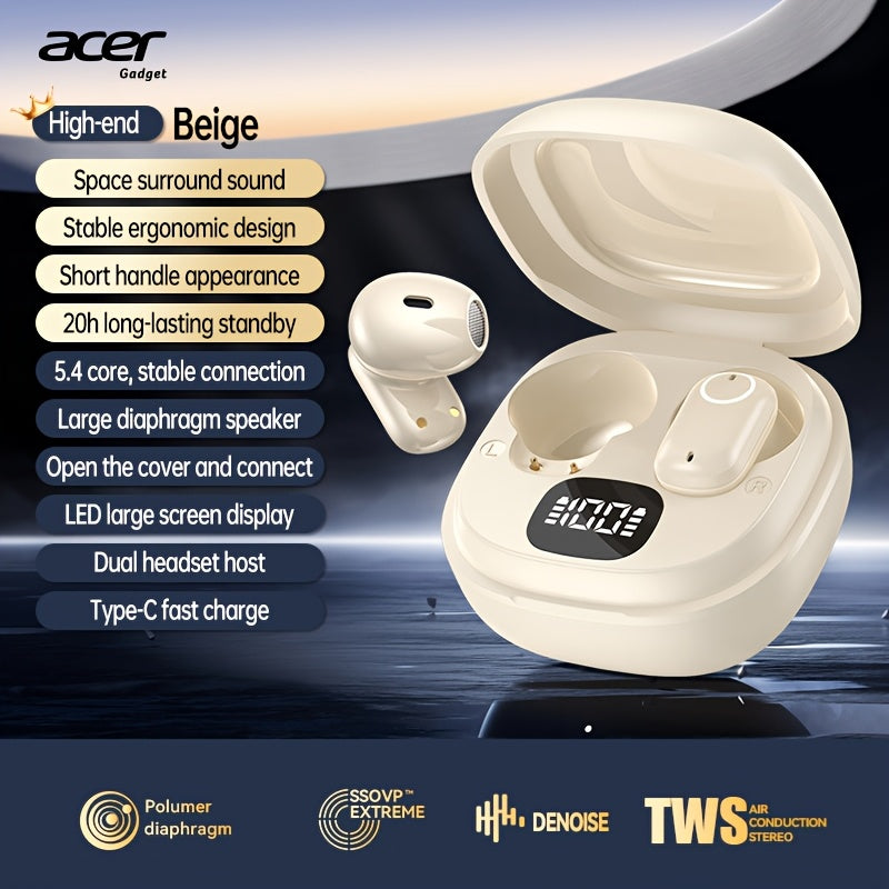 Wireless Earbuds Acer Sports TWS with Touch Controls, Charging Case and Black, Purple or Beige Color Options