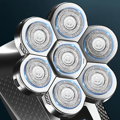 Nine-Head Rotary Electric Shaver Kit with Four Grooming Attachments, LED Display and Silver Finish