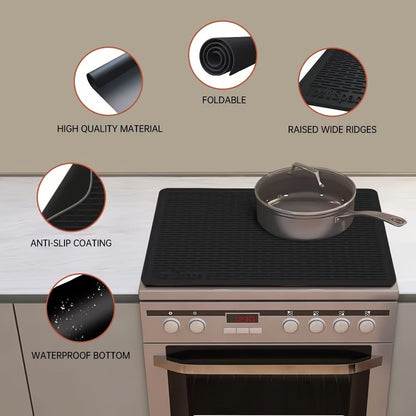 Silicone Stove Top Cover Mat 28"x20" – Heat Resistant Electric Stove Protector for Ceramic Glass Cooktop, Non-Slip Scratch Guard