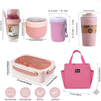 Sanrio Lunch Box Set 53pcs Bento Box with Thermal Bag Breakfast Cup Portable Sealed Compartment Microwave for Work Picnic School