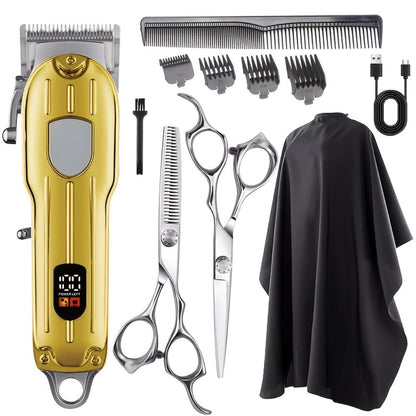 Barber Hair Clipper Kit for Men – USB Rechargeable Digital Size Adjustment, Complete Set with Scissors & 4 Limit Combs