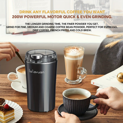 200W-Labeled Electric Coffee Grinder with Press-Lid Control, Two-Leaf Blade and Three Housing Options