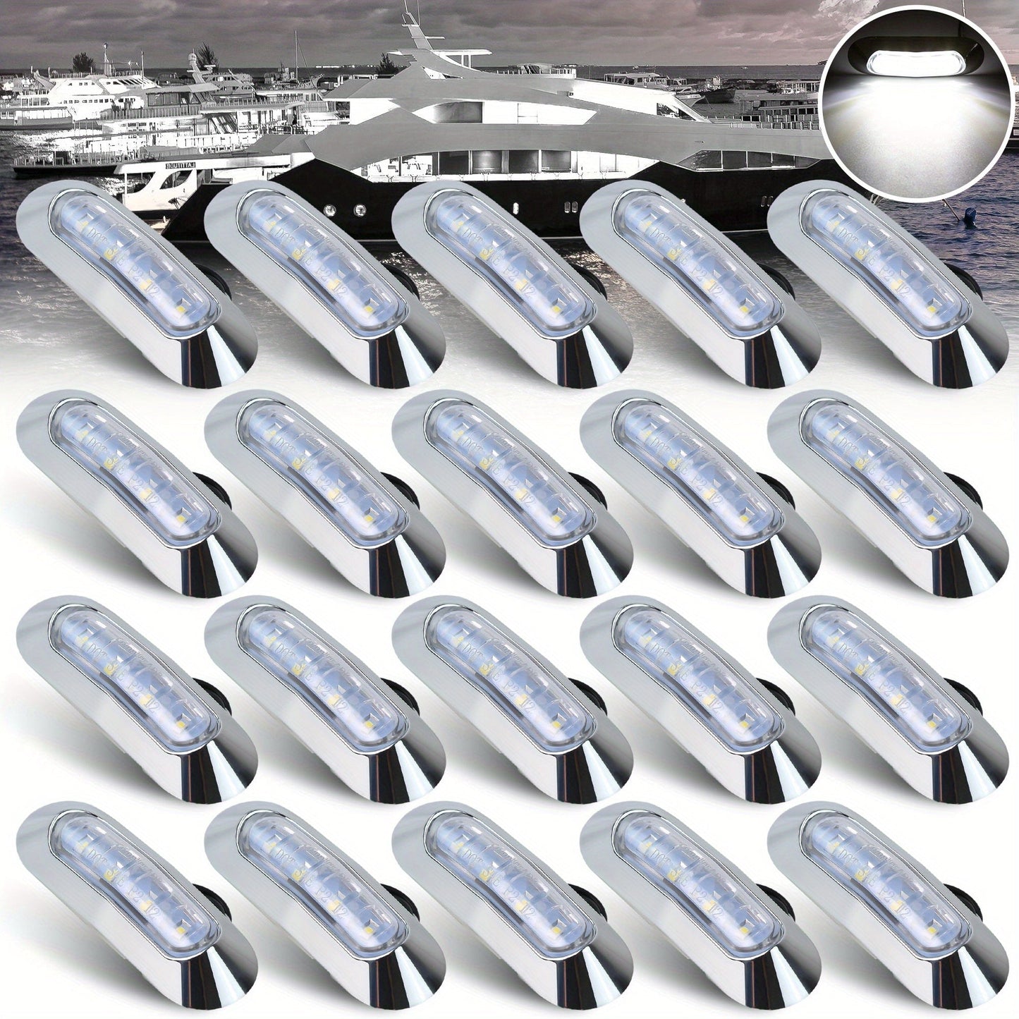 Marine LED Navigation Lights Set of 20 – Stern Circular Deck & Onboard Boat Lights for Yachts & Boats | Low Frequency, No Battery Required
