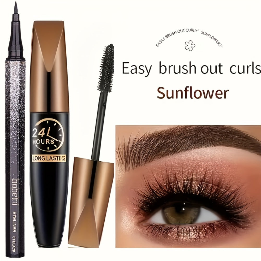 8D Fiber Mascara Set 2 Pcs Volumizing Lengthening Smudge-Proof Waterproof Lash Extension, for Makeup, Travel and Everyday Vanity Use