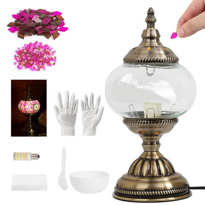 Moroccan Table Lamp Handmade DIY Turkish Lamp Dimmable Glass Metal Brass Bohemian Bedside for Entryways, Bedrooms and Living Spaces