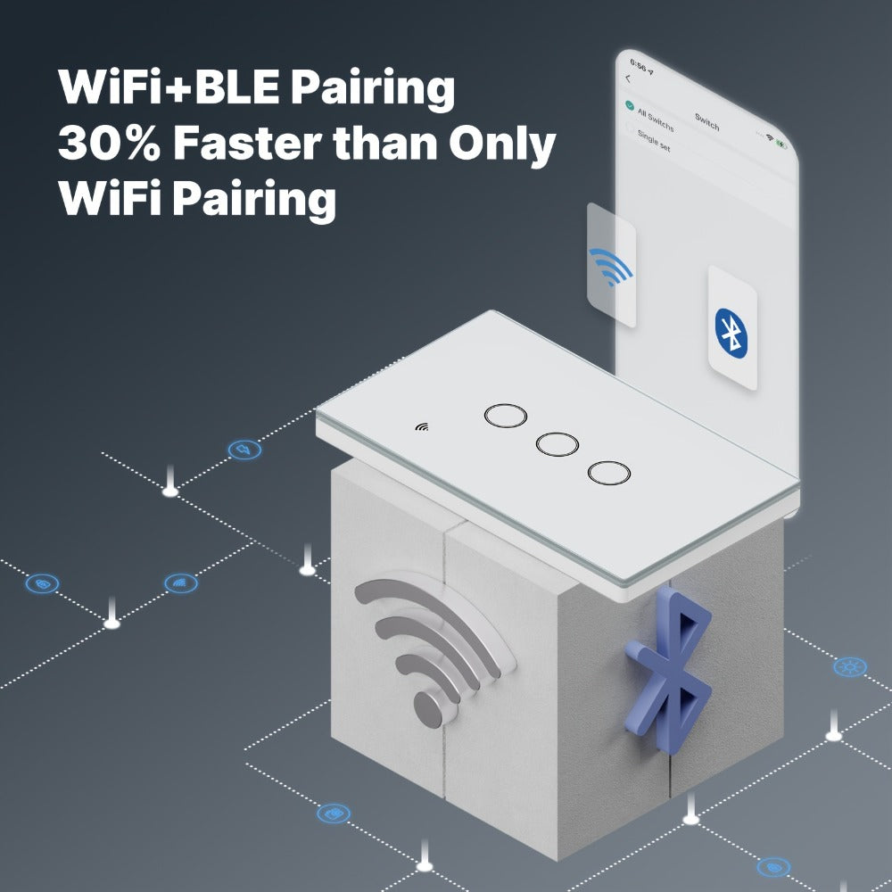 No Neutral Wire Smart Touch Wall Switch MOES WiFi 1/2/3 Gang Single Fire, Works with Alexa & Google Home
