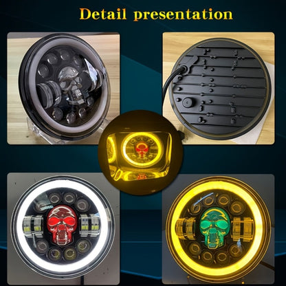 7 Inch Motorcycle LED Headlight Skull Ghost Design – Colorful Demon Eye Round Head Lamp, Custom Car Headlight Modification Front Light