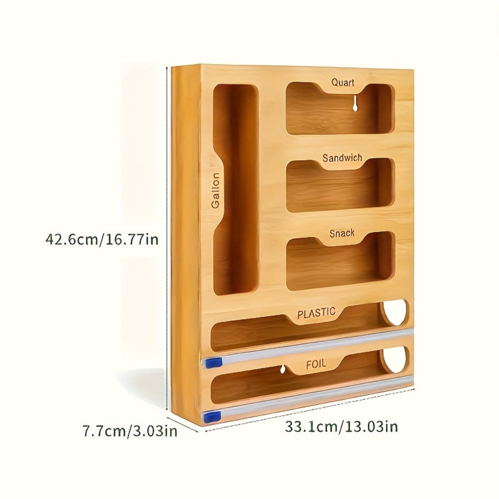 Bamboo Ziplock Bag Organizer Box for Kitchen Drawer – Adjustable Dividers, Compatible with Gallon Quart Sandwich Snack Bags