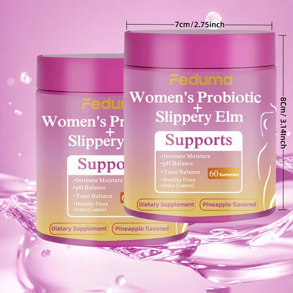 Women's Probiotic Gummies with Slippery Elm for Intimate Moisture Odor Control Healthy Flora