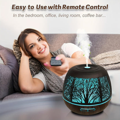 400 ml Metal-Hollow Aromatherapy Diffuser with Remote, Seven-Color Light and Four Pattern Options
