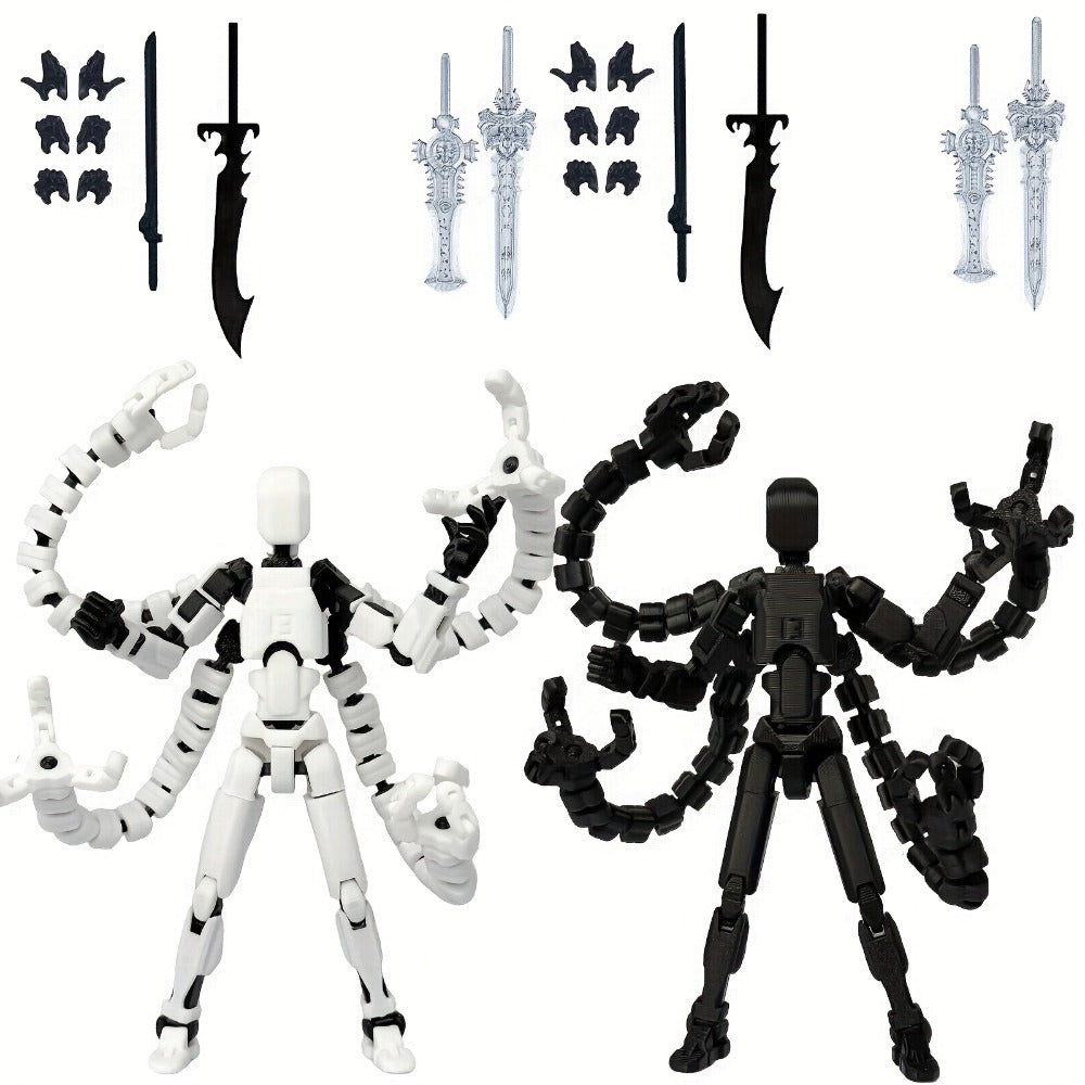2pcs T13 Multi-Joint Action Figure Robot Set – 3D Printed Articulated Nova T-13 Mobile Robot Doll Desktop Decoration Game Enthusiast