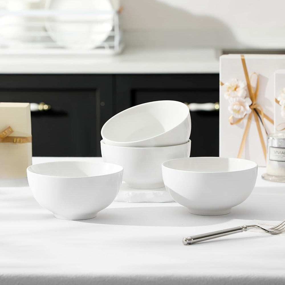 Ceramic Bowls Set 22oz White Porcelain – Dishwasher & Soup Bowls for Kitchen, Cereal, Ramen, Oatmeal