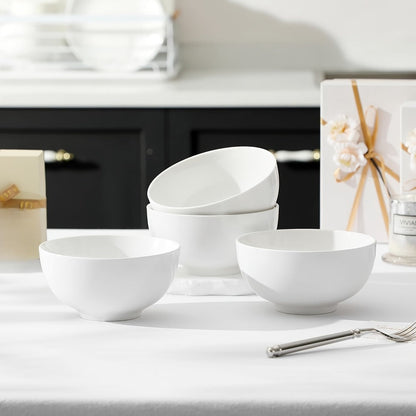 Ceramic Bowls Set 22oz White Porcelain – Dishwasher & Soup Bowls for Kitchen, Cereal, Ramen, Oatmeal