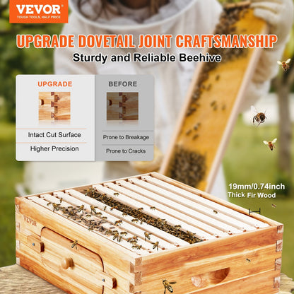Beehive Kit 10 Frame Cedar Wood Bee Hive with Transparent Windows & Beeswax Coating, for Garden, Yard and Pest Management