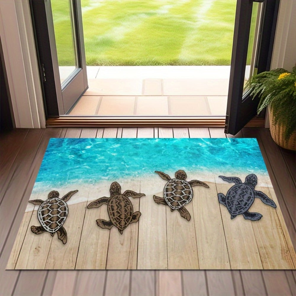 Beach Turtle Door Mat Non-Slip Indoor Outdoor Entrance Rug – Ocean Design Coastal Home Decor Welcome Mat Durable Floor Mat