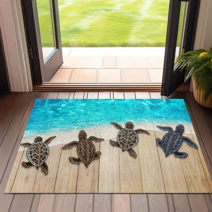 Beach Turtle Door Mat Non-Slip Indoor Outdoor Entrance Rug – Ocean Design Coastal Home Decor Welcome Mat Durable Floor Mat