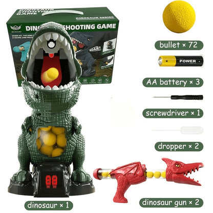 Dinosaur Shooting Toy Set for Kids, Air Pump Foam Bullet Blaster with Moving Dinosaur Targets, Twin Pistol