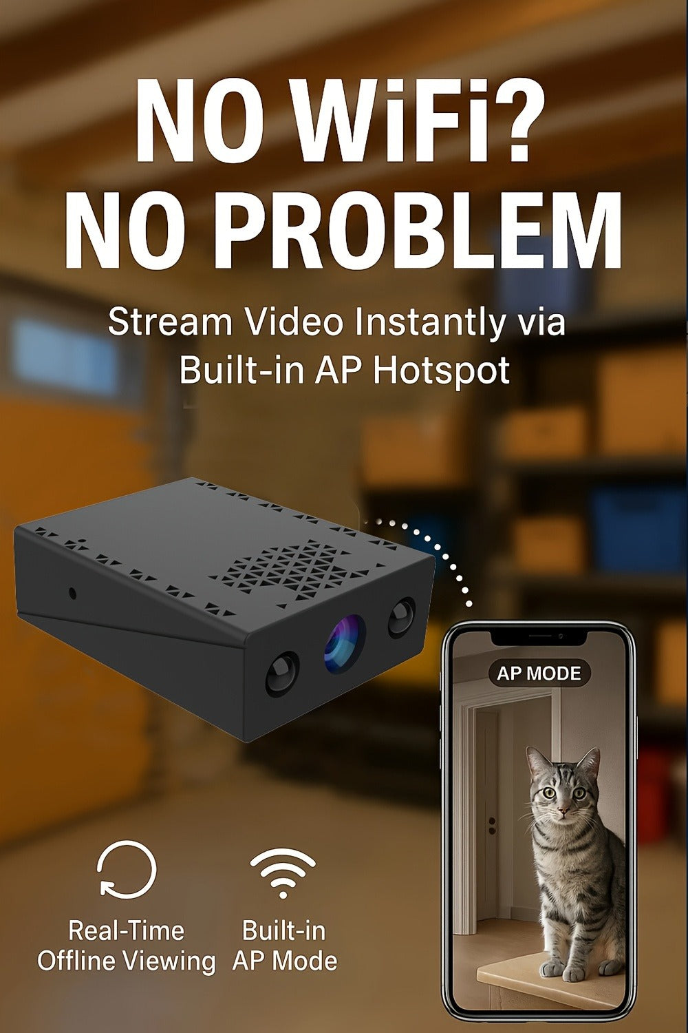 Mini Security Camera No WiFi No Internet Needed, Full HD 1080P Wireless Indoor Camera Built-In AP Hotspot