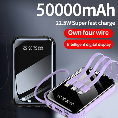 Power Bank 50000mAh 22.5W with Four Built-In Cables, Digital Display and LED Flashlight in Black or Purple